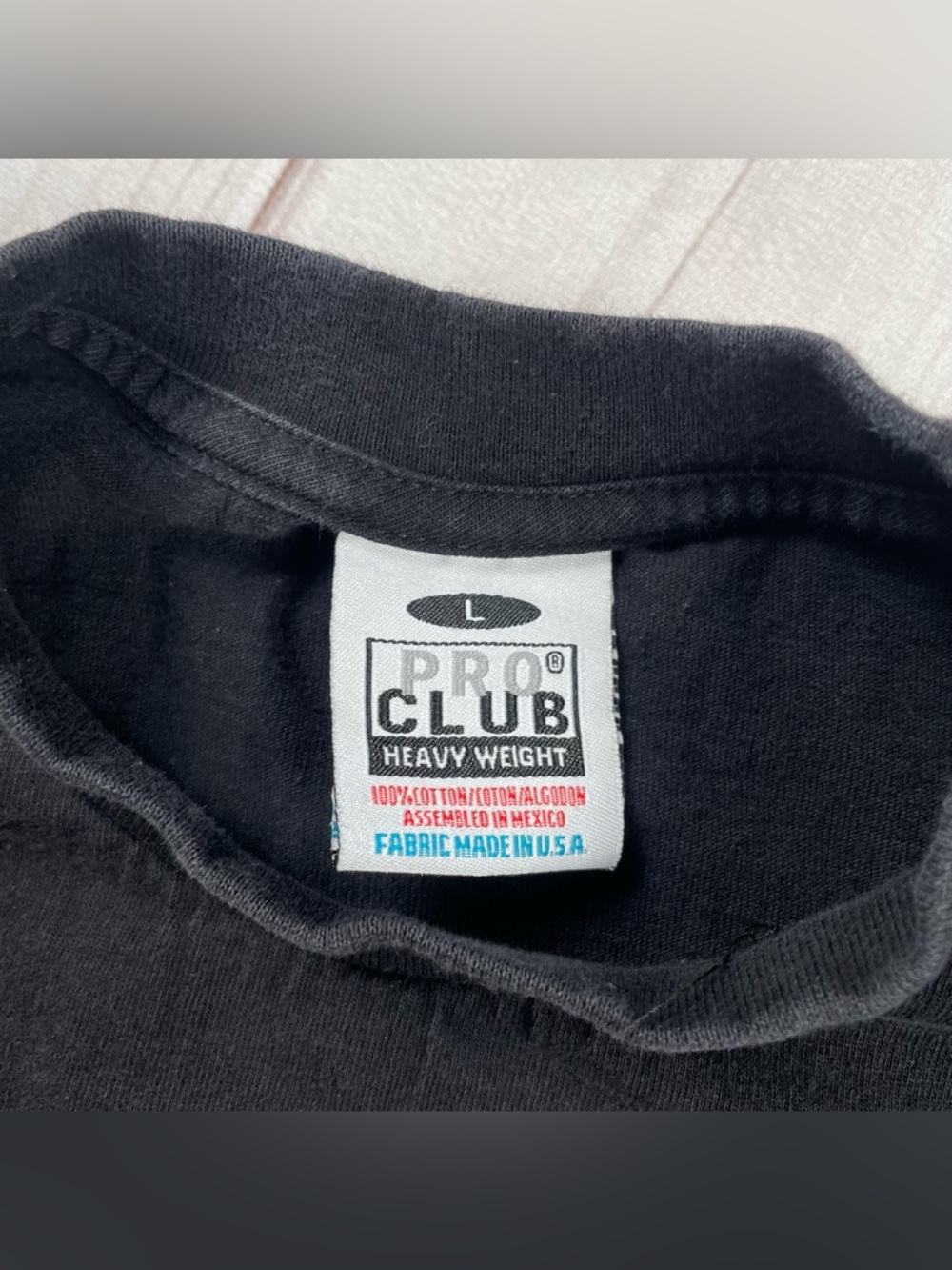 Vintage Pro Club T Shirt Mens L Black Crew Blank Tee Heavyweight Made in USA 90s - Picture 7 of 10